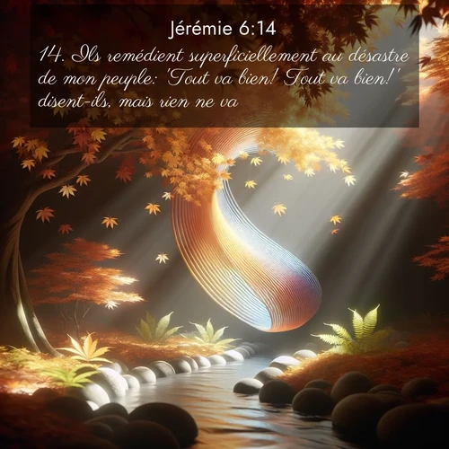 Segond21 Jérémie  ; image nature: image avec le verset biblique :Ils remédient superficiellement au désastre de mon peuple: &#039;Tout va bien! Tout va bien!&#039; disent-ils, mais rien ne va. ;  ; 6:14