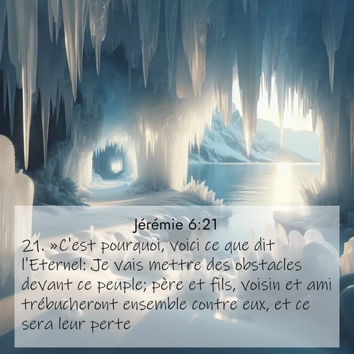 Segond21 Jérémie  ; image nature: image avec le verset biblique :»C&#039;est pourquoi, voici ce que dit l&#039;Eternel: Je vais mettre des obstacles devant ce peuple; père et fils, voisin et ami trébucheront ensemble contre eux, et ce sera leur perte. ;  ; 6:21