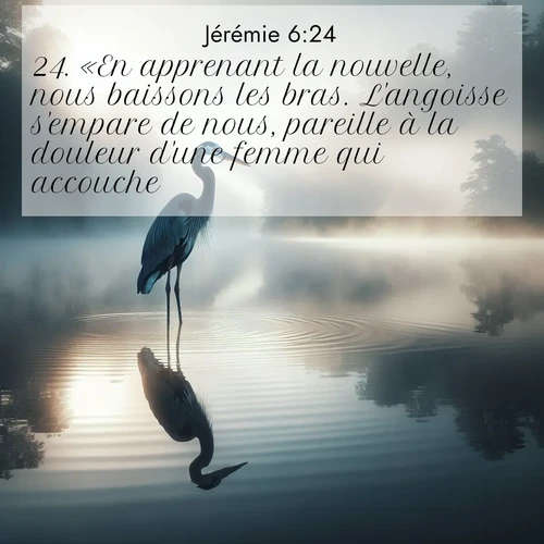Segond21 Jérémie  ; image nature: image avec le verset biblique :«En apprenant la nouvelle, nous baissons les bras. L&#039;angoisse s&#039;empare de nous, pareille à la douleur d&#039;une femme qui accouche. ;  ; 6:24