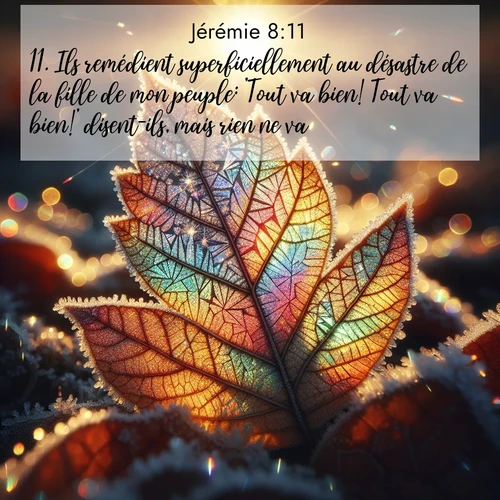 Segond21 Jérémie  ; image nature: image avec le verset biblique :Ils remédient superficiellement au désastre de la fille de mon peuple: &#039;Tout va bien! Tout va bien!&#039; disent-ils, mais rien ne va. ;  ; 8:11