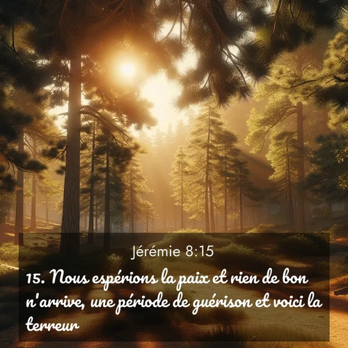 Segond21 Jérémie  ; image nature: image avec le verset biblique :Nous espérions la paix et rien de bon n&#039;arrive, une période de guérison et voici la terreur!» ;  ; 8:15