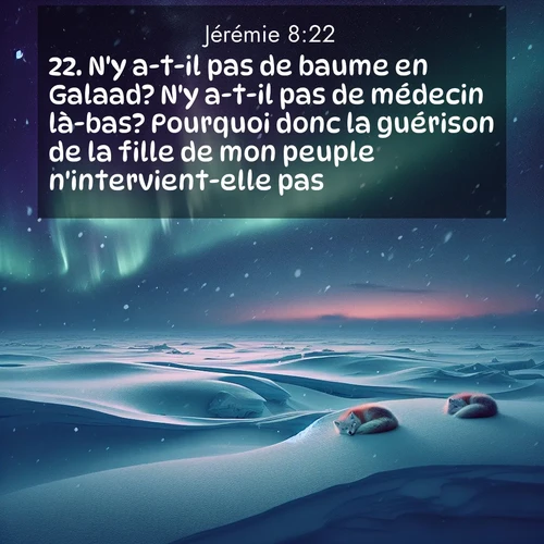 Segond21 Jérémie  ; image nature: image avec le verset biblique :N&#039;y a-t-il pas de baume en Galaad? N&#039;y a-t-il pas de médecin là-bas? Pourquoi donc la guérison de la fille de mon peuple n&#039;intervient-elle pas? ;  ; 8:22