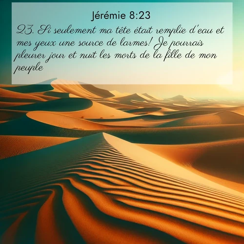 Segond21 Jérémie  ; image nature: image avec le verset biblique :Si seulement ma tête était remplie d&#039;eau et mes yeux une source de larmes! Je pourrais pleurer jour et nuit les morts de la fille de mon peuple.» ;  ; 8:23