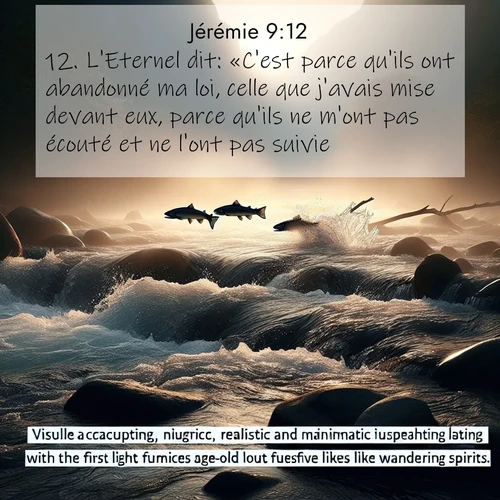Segond21 Jérémie  ; image nature: image avec le verset biblique :L&#039;Eternel dit: «C&#039;est parce qu&#039;ils ont abandonné ma loi, celle que j&#039;avais mise devant eux, parce qu&#039;ils ne m&#039;ont pas écouté et ne l&#039;ont pas suivie. ;  ; 9:12