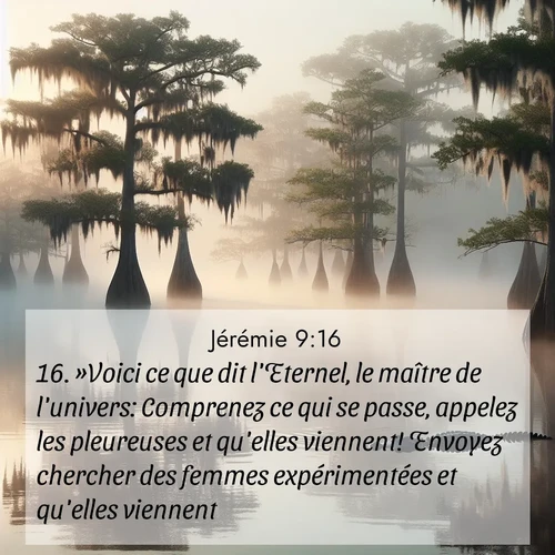Segond21 Jérémie  ; image nature: image avec le verset biblique :»Voici ce que dit l&#039;Eternel, le maître de l&#039;univers: Comprenez ce qui se passe, appelez les pleureuses et qu&#039;elles viennent! Envoyez chercher des femmes expérimentées et qu&#039;elles viennent!» ;  ; 9:16
