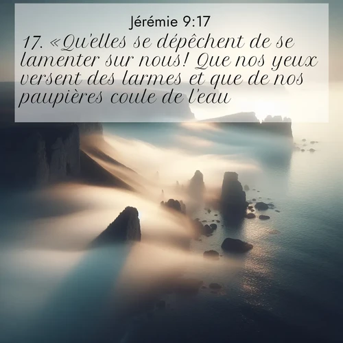 Segond21 Jérémie  ; image nature: image avec le verset biblique :«Qu&#039;elles se dépêchent de se lamenter sur nous! Que nos yeux versent des larmes et que de nos paupières coule de l&#039;eau! ;  ; 9:17