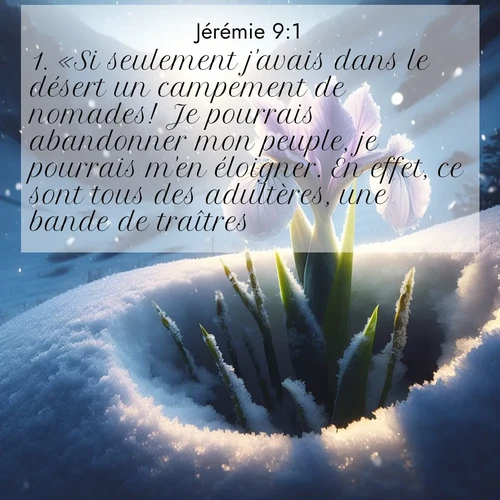 citation biblique : 1. «Si seulement j&#039;avais dans le désert un campement de nomades! Je pourrais abandonner mon peuple, je pourrais m&#039;en éloigner. En effet, ce sont tous des adultères, une bande de traîtres.
 sur fond image nature