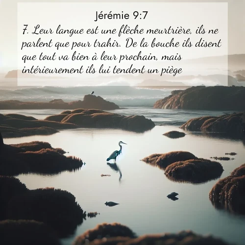 Segond21 Jérémie  ; image nature: image avec le verset biblique :Leur langue est une flèche meurtrière, ils ne parlent que pour trahir. De la bouche ils disent que tout va bien à leur prochain, mais intérieurement ils lui tendent un piège. ;  ; 9:7