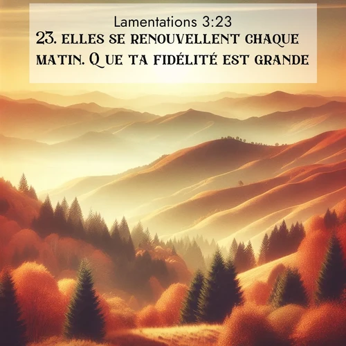 Segond21 Lamentations  ; image nature: image avec le verset biblique :elles se renouvellent chaque matin. Que ta fidélité est grande! ;  ; 3:23
