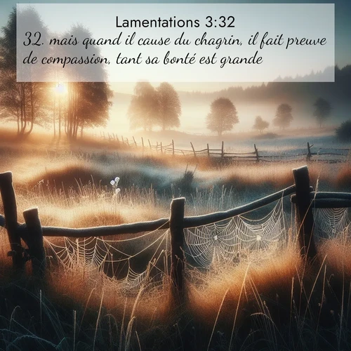 Segond21 Lamentations  ; image nature: image avec le verset biblique :mais quand il cause du chagrin, il fait preuve de compassion, tant sa bonté est grande. ;  ; 3:32