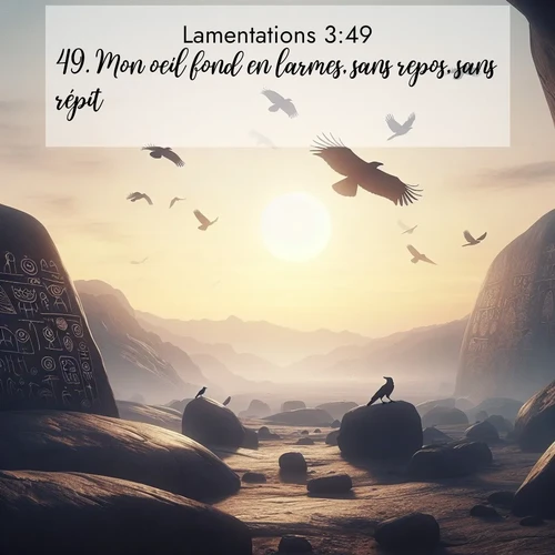 Segond21 Lamentations  ; image nature: image avec le verset biblique :Mon oeil fond en larmes, sans repos, sans répit, ;  ; 3:49