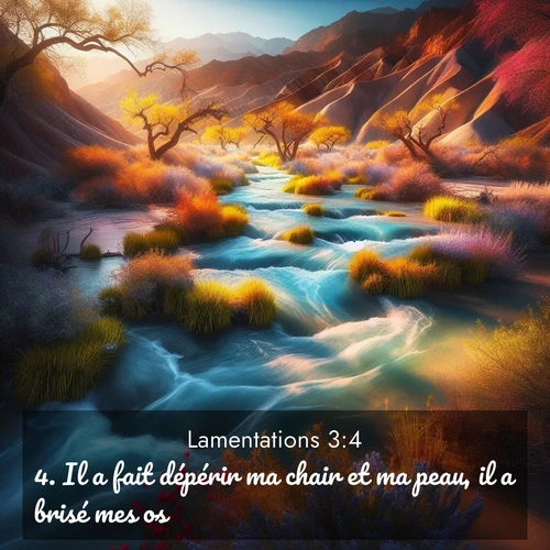 Segond21 Lamentations  ; image nature: image avec le verset biblique :Il a fait dépérir ma chair et ma peau, il a brisé mes os. ;  ; 3:4