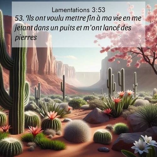 Segond21 Lamentations  ; image nature: image avec le verset biblique :Ils ont voulu mettre fin à ma vie en me jetant dans un puits et m&#039;ont lancé des pierres. ;  ; 3:53
