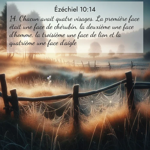 Segond21 Ézéchiel  ; image nature: image avec le verset biblique :Chacun avait quatre visages. La première face était une face de chérubin, la deuxième une face d&#039;homme, la troisième une face de lion et la quatrième une face d&#039;aigle. ;  ; 10:14