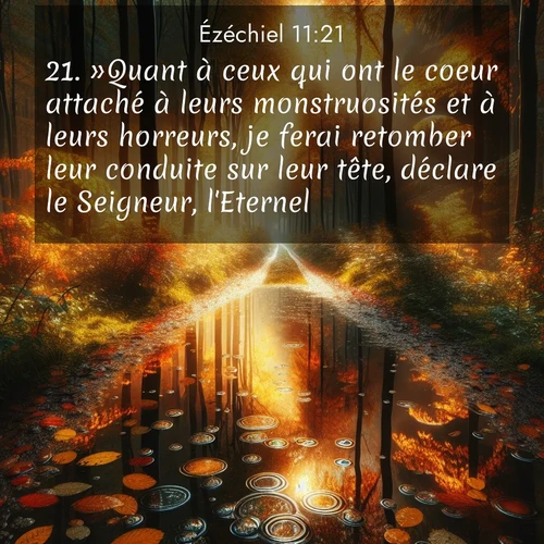 Segond21 Ézéchiel  ; image nature: image avec le verset biblique :»Quant à ceux qui ont le coeur attaché à leurs monstruosités et à leurs horreurs, je ferai retomber leur conduite sur leur tête, déclare le Seigneur, l&#039;Eternel.» ;  ; 11:21