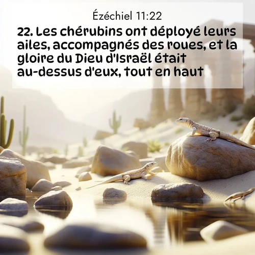 Segond21 Ézéchiel  ; image nature: image avec le verset biblique :Les chérubins ont déployé leurs ailes, accompagnés des roues, et la gloire du Dieu d&#039;Israël était au-dessus d&#039;eux, tout en haut. ;  ; 11:22