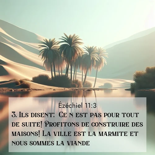 Segond21 Ézéchiel  ; image nature: image avec le verset biblique :Ils disent: &#039;Ce n&#039;est pas pour tout de suite! Profitons de construire des maisons! La ville est la marmite et nous sommes la viande.&#039; ;  ; 11:3