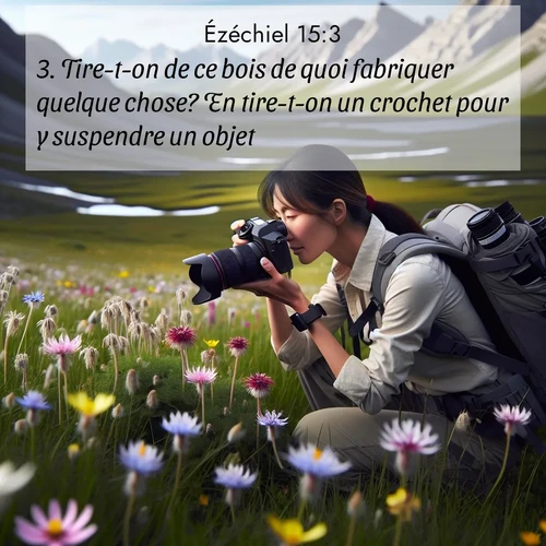 Segond21 Ézéchiel  ; image nature: image avec le verset biblique :Tire-t-on de ce bois de quoi fabriquer quelque chose? En tire-t-on un crochet pour y suspendre un objet? ;  ; 15:3