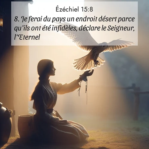 Segond21 Ézéchiel  ; image nature: image avec le verset biblique :Je ferai du pays un endroit désert parce qu&#039;ils ont été infidèles, déclare le Seigneur, l&#039;Eternel.» ;  ; 15:8