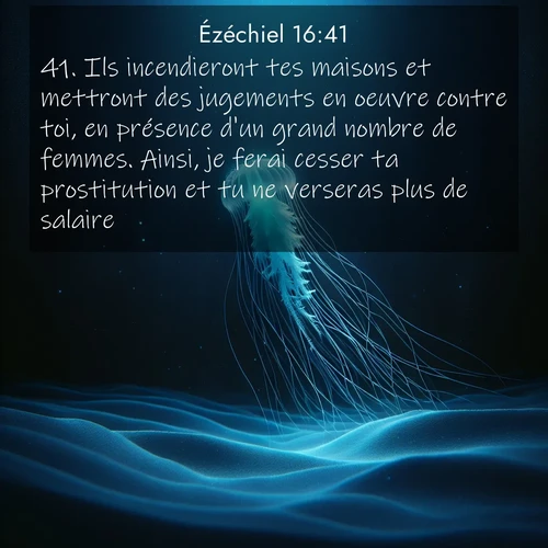 Segond21 Ézéchiel  ; image nature: image avec le verset biblique :Ils incendieront tes maisons et mettront des jugements en oeuvre contre toi, en présence d&#039;un grand nombre de femmes. Ainsi, je ferai cesser ta prostitution et tu ne verseras plus de salaire. ;  ; 16:41