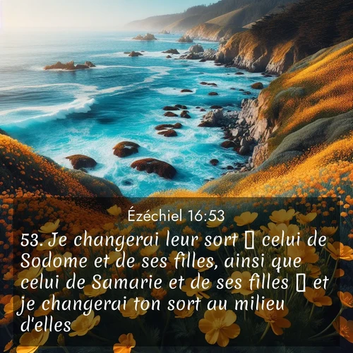 Segond21 Ézéchiel  ; image nature: image avec le verset biblique :Je changerai leur sort  celui de Sodome et de ses filles, ainsi que celui de Samarie et de ses filles  et je changerai ton sort au milieu d&#039;elles, ;  ; 16:53