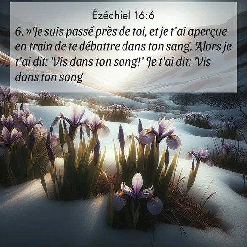 Segond21 Ézéchiel  ; image nature: image avec le verset biblique :»Je suis passé près de toi, et je t&#039;ai aperçue en train de te débattre dans ton sang. Alors je t&#039;ai dit: &#039;Vis dans ton sang!&#039; Je t&#039;ai dit: &#039;Vis dans ton sang!&#039; ;  ; 16:6
