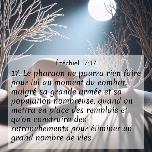 Segond21 Ézéchiel  ; image nature: image avec le verset biblique :Le pharaon ne pourra rien faire pour lui au moment du combat, malgré sa grande armée et sa population nombreuse, quand on mettra en place des remblais et qu&#039;on construira des retranchements pour éliminer un grand nombre de vies. ;  ; 17:17