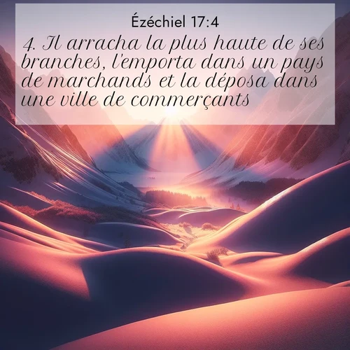 Segond21 Ézéchiel  ; image nature: image avec le verset biblique :Il arracha la plus haute de ses branches, l&#039;emporta dans un pays de marchands et la déposa dans une ville de commerçants. ;  ; 17:4