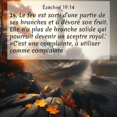 Segond21 Ézéchiel  ; image nature: image avec le verset biblique :Le feu est sorti d&#039;une partie de ses branches et a dévoré son fruit. Elle n&#039;a plus de branche solide qui pourrait devenir un sceptre royal.&#039; »C&#039;est une complainte, à utiliser comme complainte.» ;  ; 19:14