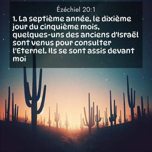 Segond21 Ézéchiel  ; image nature: image avec le verset biblique :La septième année, le dixième jour du cinquième mois, quelques-uns des anciens d&#039;Israël sont venus pour consulter l&#039;Eternel. Ils se sont assis devant moi. ;  ; 20:1