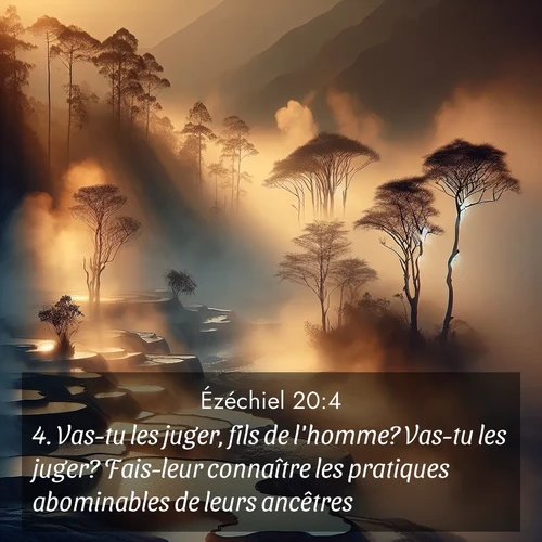 Segond21 Ézéchiel  ; image nature: image avec le verset biblique :Vas-tu les juger, fils de l&#039;homme? Vas-tu les juger? Fais-leur connaître les pratiques abominables de leurs ancêtres! ;  ; 20:4