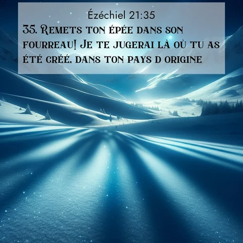 Segond21 Ézéchiel  ; image nature: image avec le verset biblique :Remets ton épée dans son fourreau! Je te jugerai là où tu as été créé, dans ton pays d&#039;origine. ;  ; 21:35