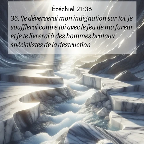 Segond21 Ézéchiel  ; image nature: image avec le verset biblique :Je déverserai mon indignation sur toi, je soufflerai contre toi avec le feu de ma fureur et je te livrerai à des hommes brutaux, spécialistes de la destruction. ;  ; 21:36