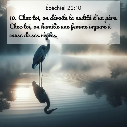 Segond21 Ézéchiel  ; image nature: image avec le verset biblique :Chez toi, on dévoile la nudité d&#039;un père. Chez toi, on humilie une femme impure à cause de ses règles. ;  ; 22:10