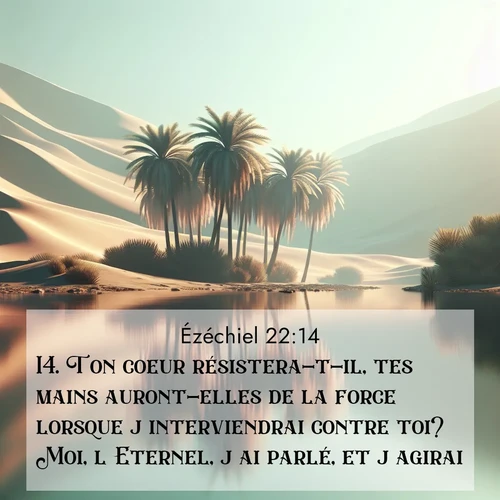 Segond21 Ézéchiel  ; image nature: image avec le verset biblique :Ton coeur résistera-t-il, tes mains auront-elles de la force lorsque j&#039;interviendrai contre toi? Moi, l&#039;Eternel, j&#039;ai parlé, et j&#039;agirai. ;  ; 22:14