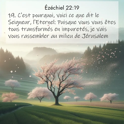 Segond21 Ézéchiel  ; image nature: image avec le verset biblique :C&#039;est pourquoi, voici ce que dit le Seigneur, l&#039;Eternel: Puisque vous vous êtes tous transformés en impuretés, je vais vous rassembler au milieu de Jérusalem. ;  ; 22:19