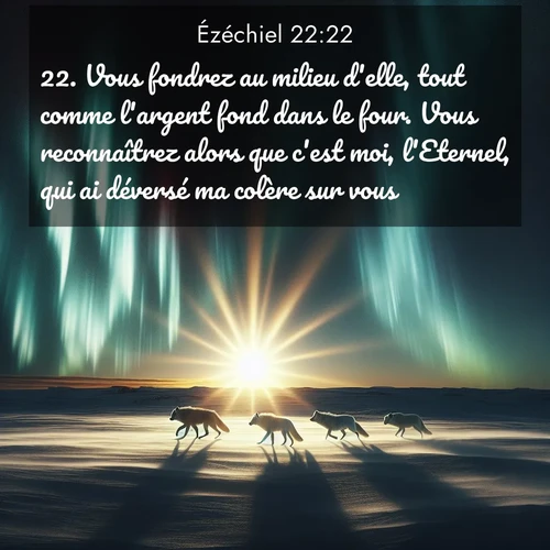 Segond21 Ézéchiel  ; image nature: image avec le verset biblique :Vous fondrez au milieu d&#039;elle, tout comme l&#039;argent fond dans le four. Vous reconnaîtrez alors que c&#039;est moi, l&#039;Eternel, qui ai déversé ma colère sur vous.» ;  ; 22:22
