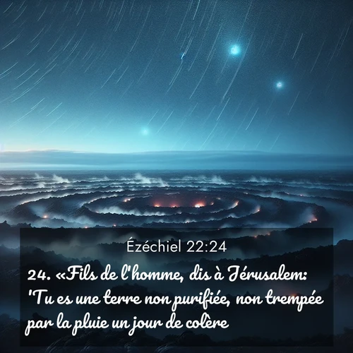 Segond21 Ézéchiel  ; image nature: image avec le verset biblique :«Fils de l&#039;homme, dis à Jérusalem: &#039;Tu es une terre non purifiée, non trempée par la pluie un jour de colère.&#039; ;  ; 22:24