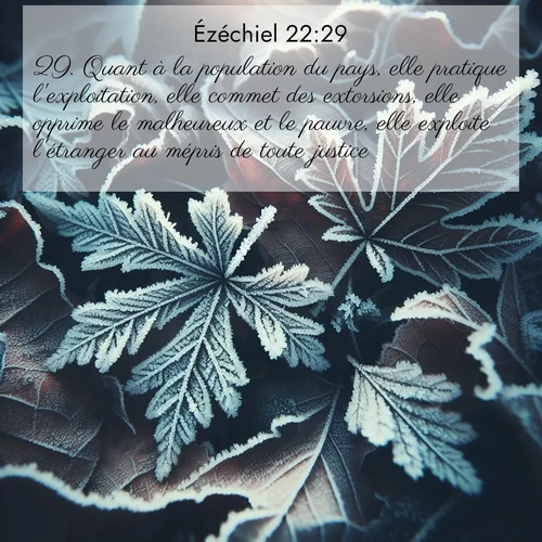 Segond21 Ézéchiel  ; image nature: image avec le verset biblique :Quant à la population du pays, elle pratique l&#039;exploitation, elle commet des extorsions, elle opprime le malheureux et le pauvre, elle exploite l&#039;étranger au mépris de toute justice. ;  ; 22:29
