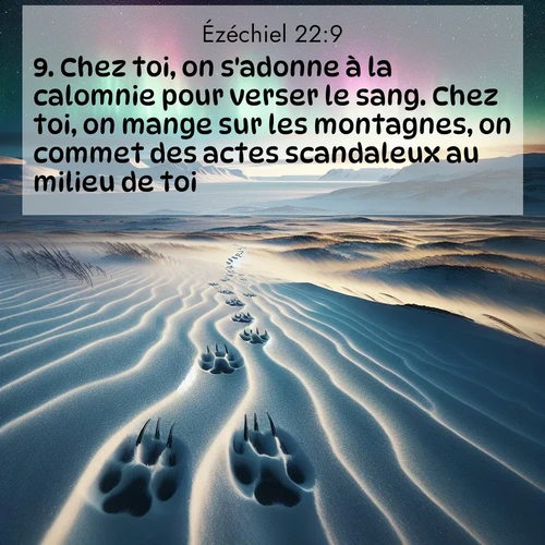 Segond21 Ézéchiel  ; image nature: image avec le verset biblique :Chez toi, on s&#039;adonne à la calomnie pour verser le sang. Chez toi, on mange sur les montagnes, on commet des actes scandaleux au milieu de toi. ;  ; 22:9