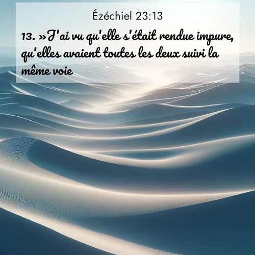 Segond21 Ézéchiel  ; image nature: image avec le verset biblique :»J&#039;ai vu qu&#039;elle s&#039;était rendue impure, qu&#039;elles avaient toutes les deux suivi la même voie. ;  ; 23:13
