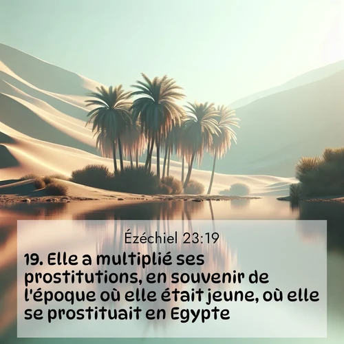 Segond21 Ézéchiel  ; image nature: image avec le verset biblique :Elle a multiplié ses prostitutions, en souvenir de l&#039;époque où elle était jeune, où elle se prostituait en Egypte. ;  ; 23:19