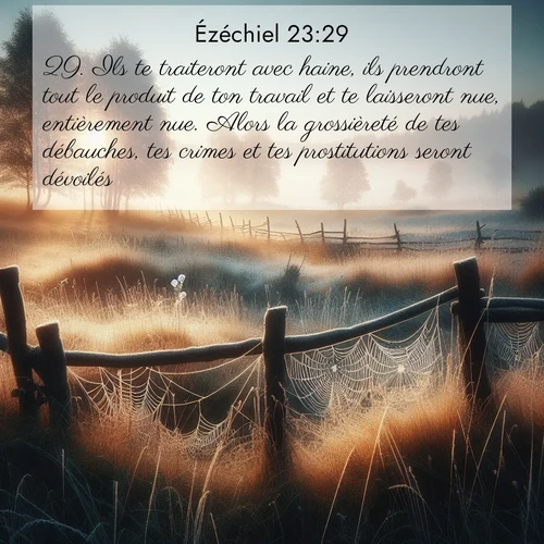 Segond21 Ézéchiel  ; image nature: image avec le verset biblique :Ils te traiteront avec haine, ils prendront tout le produit de ton travail et te laisseront nue, entièrement nue. Alors la grossièreté de tes débauches, tes crimes et tes prostitutions seront dévoilés. ;  ; 23:29