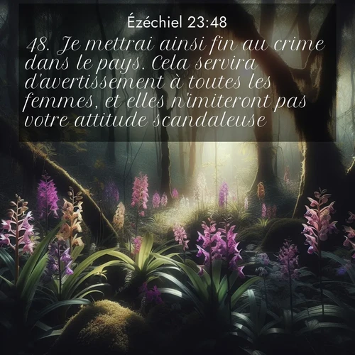 Segond21 Ézéchiel  ; image nature: image avec le verset biblique :Je mettrai ainsi fin au crime dans le pays. Cela servira d&#039;avertissement à toutes les femmes, et elles n&#039;imiteront pas votre attitude scandaleuse. ;  ; 23:48