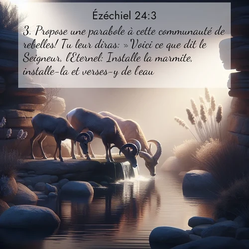 Segond21 Ézéchiel  ; image nature: image avec le verset biblique :Propose une parabole à cette communauté de rebelles! Tu leur diras: »&#039;Voici ce que dit le Seigneur, l&#039;Eternel: Installe la marmite, installe-la et verses-y de l&#039;eau. ;  ; 24:3