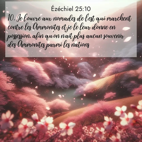 Segond21 Ézéchiel  ; image nature: image avec le verset biblique :Je l&#039;ouvre aux nomades de l&#039;est qui marchent contre les Ammonites et je le leur donne en possession, afin qu&#039;on n&#039;ait plus aucun souvenir des Ammonites parmi les nations. ;  ; 25:10