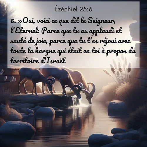 Segond21 Ézéchiel  ; image nature: image avec le verset biblique :»Oui, voici ce que dit le Seigneur, l&#039;Eternel: Parce que tu as applaudi et sauté de joie, parce que tu t&#039;es réjoui avec toute la hargne qui était en toi à propos du territoire d&#039;Israël, ;  ; 25:6