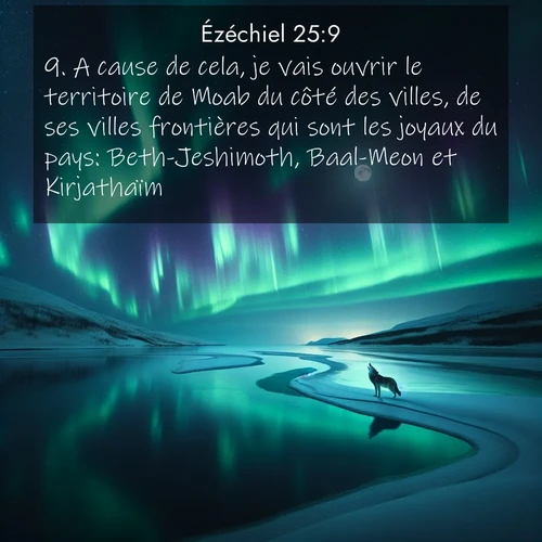 Segond21 Ézéchiel  ; image nature: image avec le verset biblique :A cause de cela, je vais ouvrir le territoire de Moab du côté des villes, de ses villes frontières qui sont les joyaux du pays: Beth-Jeshimoth, Baal-Meon et Kirjathaïm. ;  ; 25:9