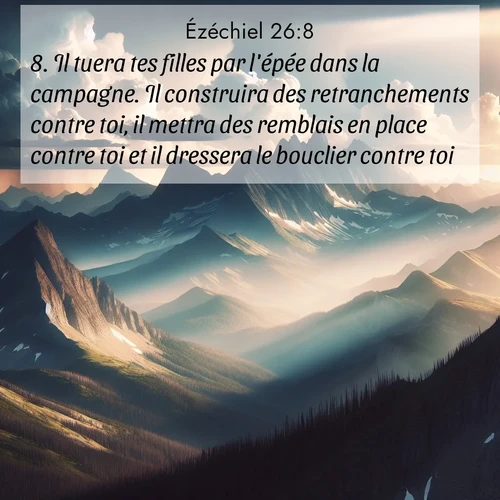 Segond21 Ézéchiel  ; image nature: image avec le verset biblique :Il tuera tes filles par l&#039;épée dans la campagne. Il construira des retranchements contre toi, il mettra des remblais en place contre toi et il dressera le bouclier contre toi. ;  ; 26:8