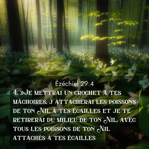 Segond21 Ézéchiel  ; image nature: image avec le verset biblique :»Je mettrai un crochet à tes mâchoires, j&#039;attacherai les poissons de ton Nil à tes écailles et je te retirerai du milieu de ton Nil, avec tous les poissons de ton Nil attachés à tes écailles. ;  ; 29:4